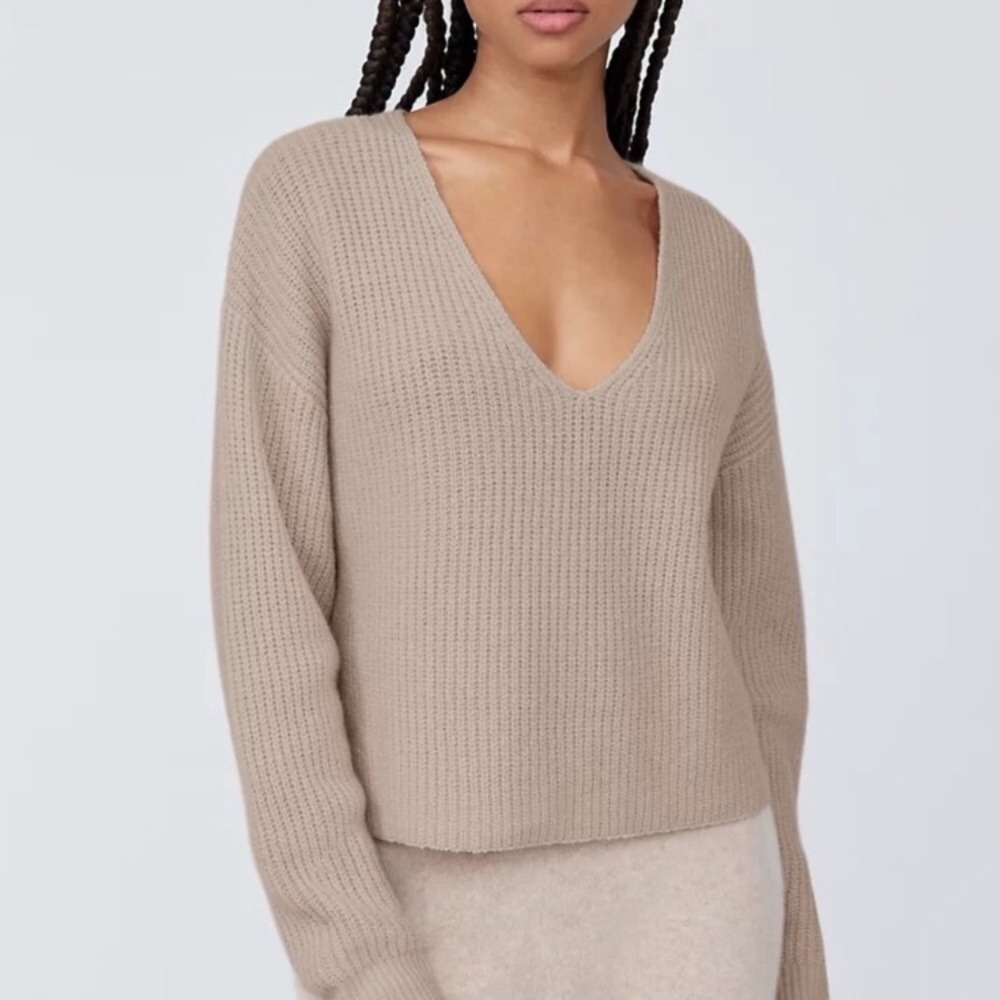 Babaton Merino Wool Knit V-neck Pullover Sweater